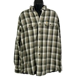 Carhartt Button Up Shirt Flannel Relaxed Fit Workwear Long Sleeve Men's L